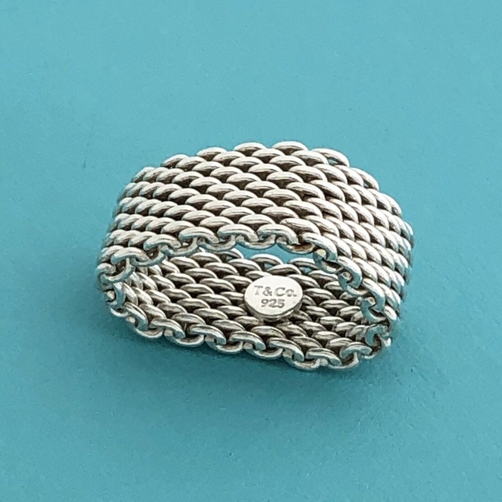 Size 7.5 Tiffany & Co Somerset Ring Mesh Basket Weave Ring Unisex in Silver